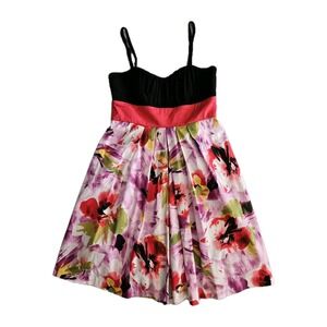 A. BYER Dress Junior's 3 Black Floral Fit Flare Spaghetti Straps Skirt Netting